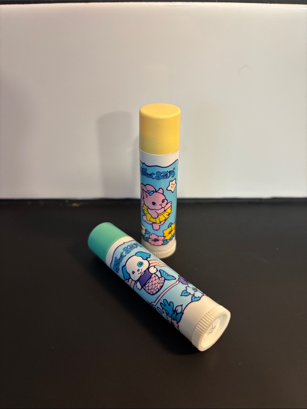 Vintage 1985 Avon/ Tomy Sweet Sea Lip Balms - Mudpuppy & Purrsha - Rare 80’s